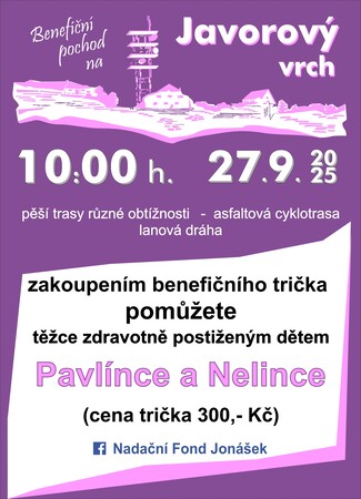 Benefiční pochod na Javorový vrch 2025 pro Pavlínku a Nelinku